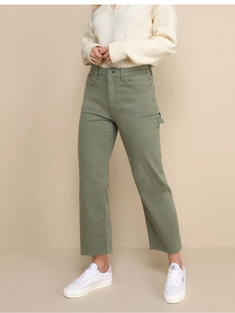 Sundaze Olive Green High Rise Cropped Utility Jeans, Daze Denim sz 30